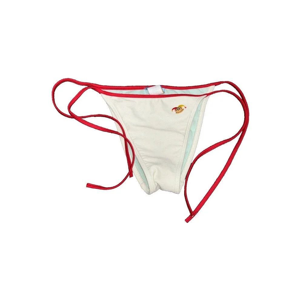 Cover Style Ivory String Bikini Bottom S Y2K Tie Sides Lined Monkey Embroidered